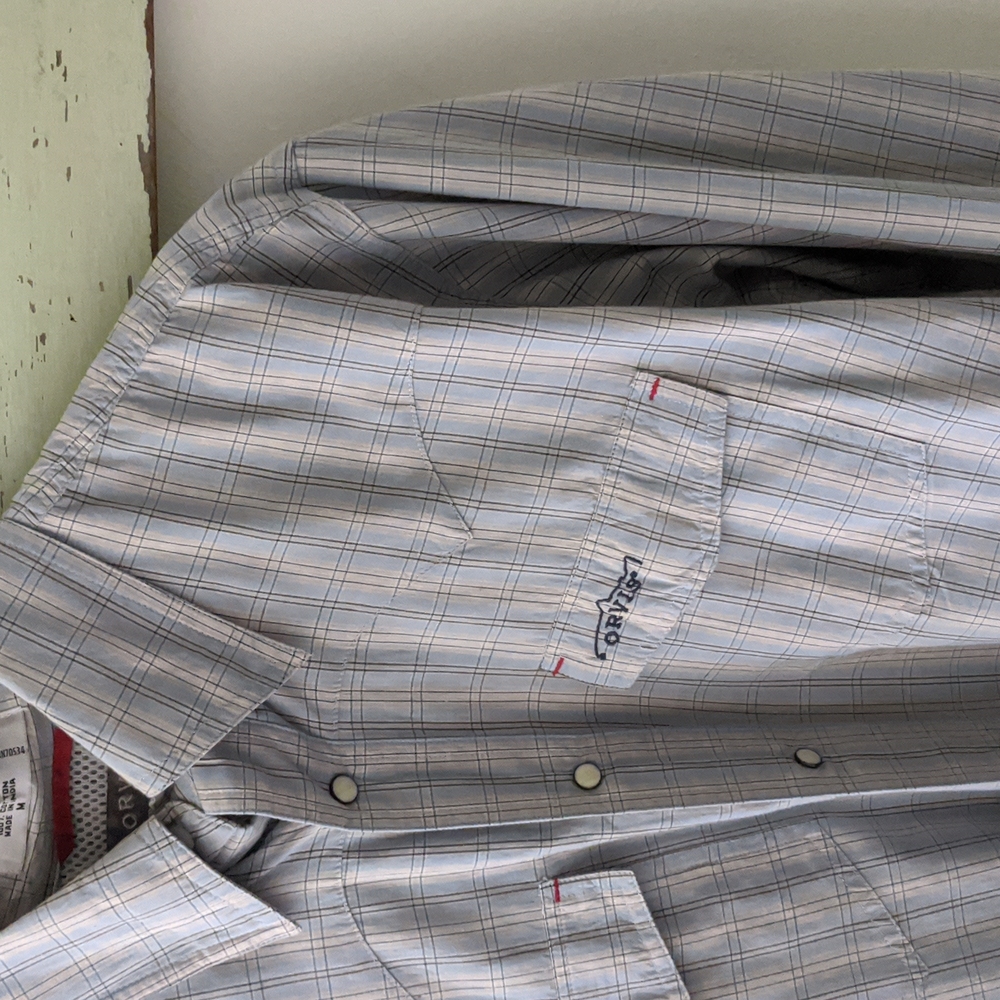 ORVIS I Trout Bum Long Sleeve Plaid Western Style Vented Shirt, M